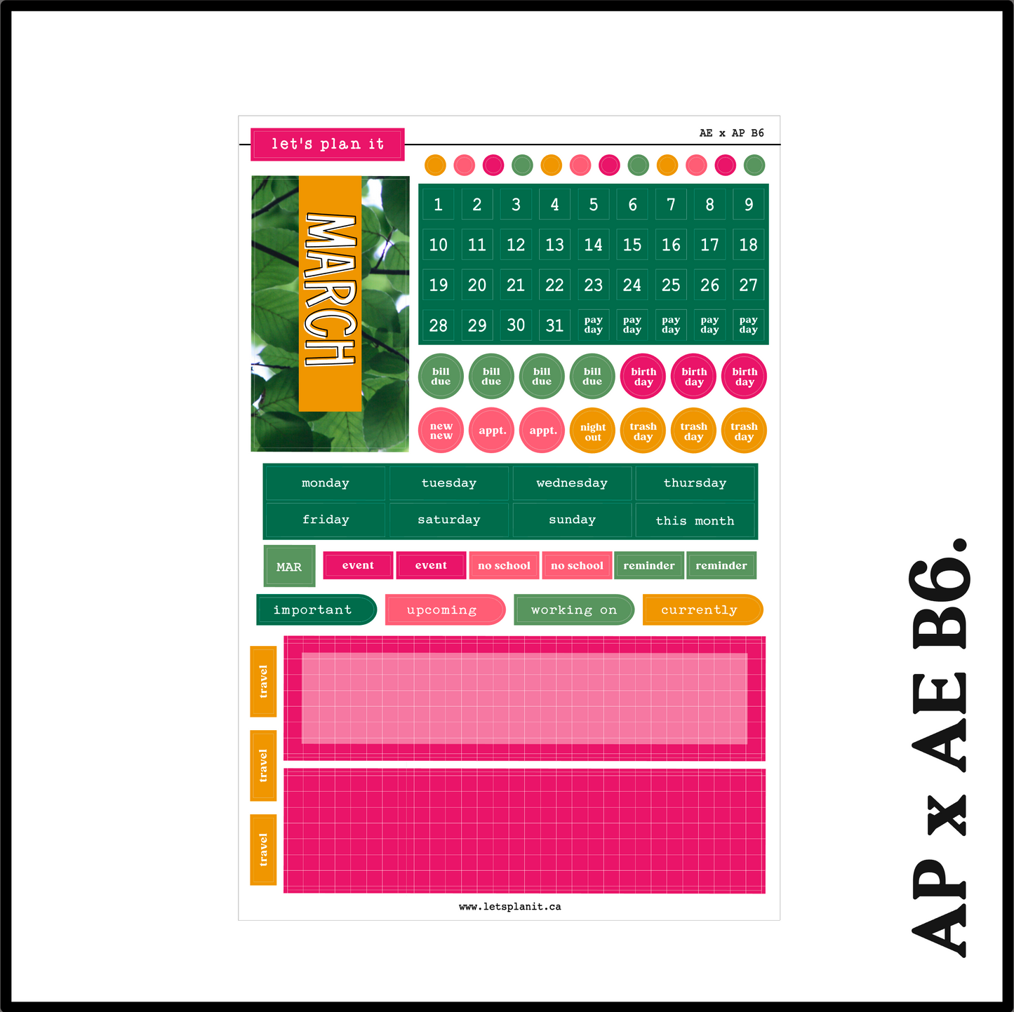 Monthly Kit: March | 8 layout options | March or Blank