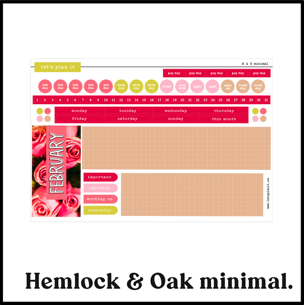 February monthly kit | 8 layout options | February or Blank
