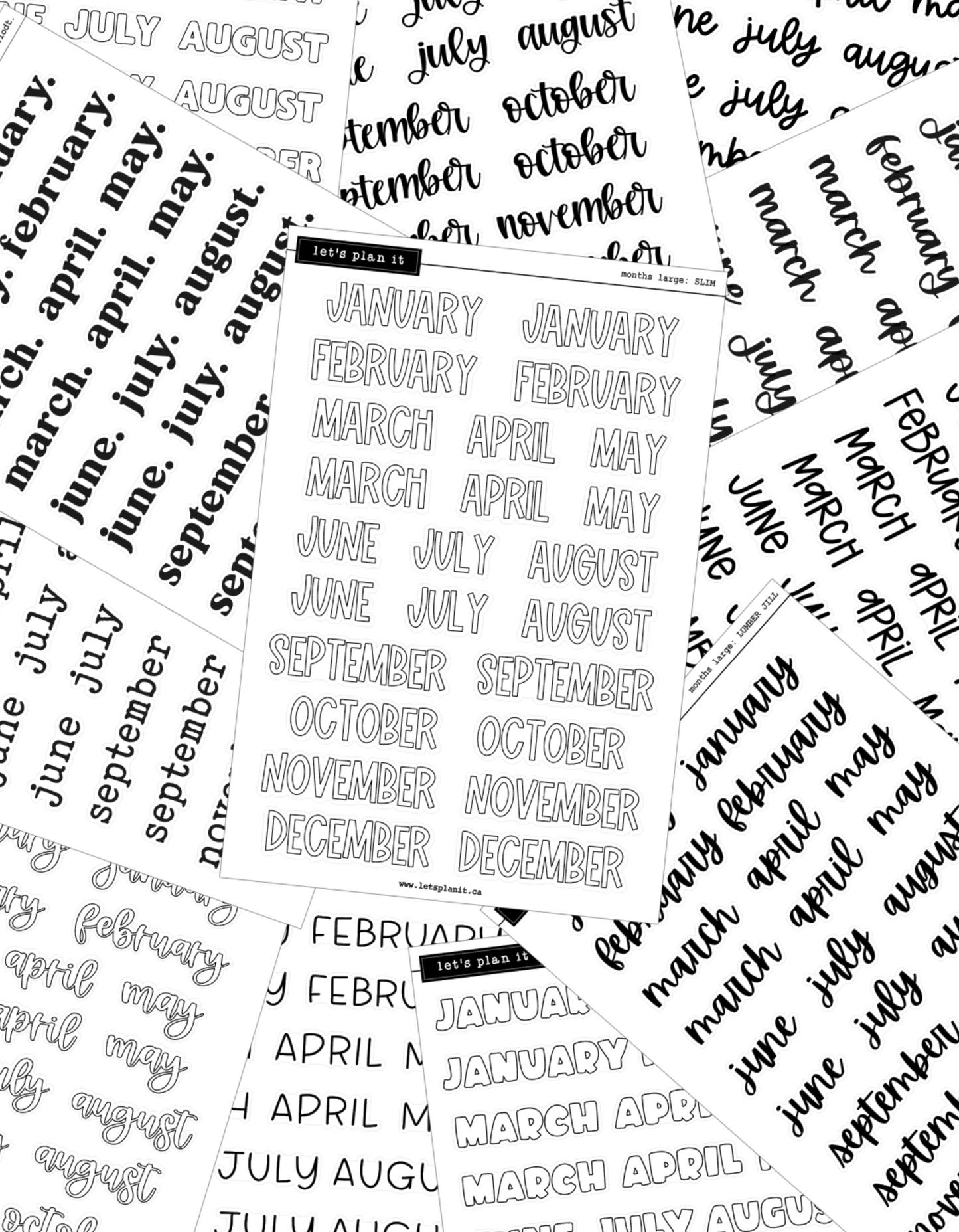 Months Scripts | 12 font choices | 2 paper options