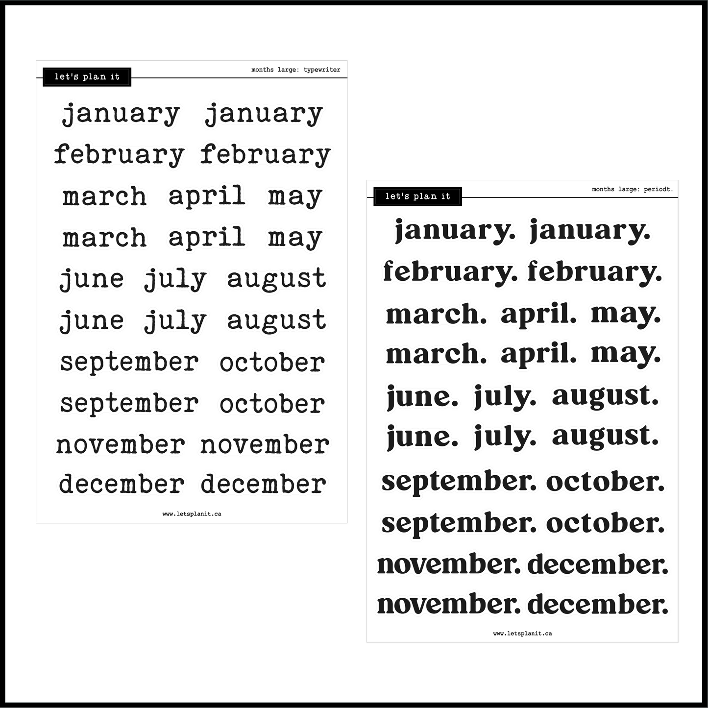 Months Scripts | 12 font choices | 2 paper options