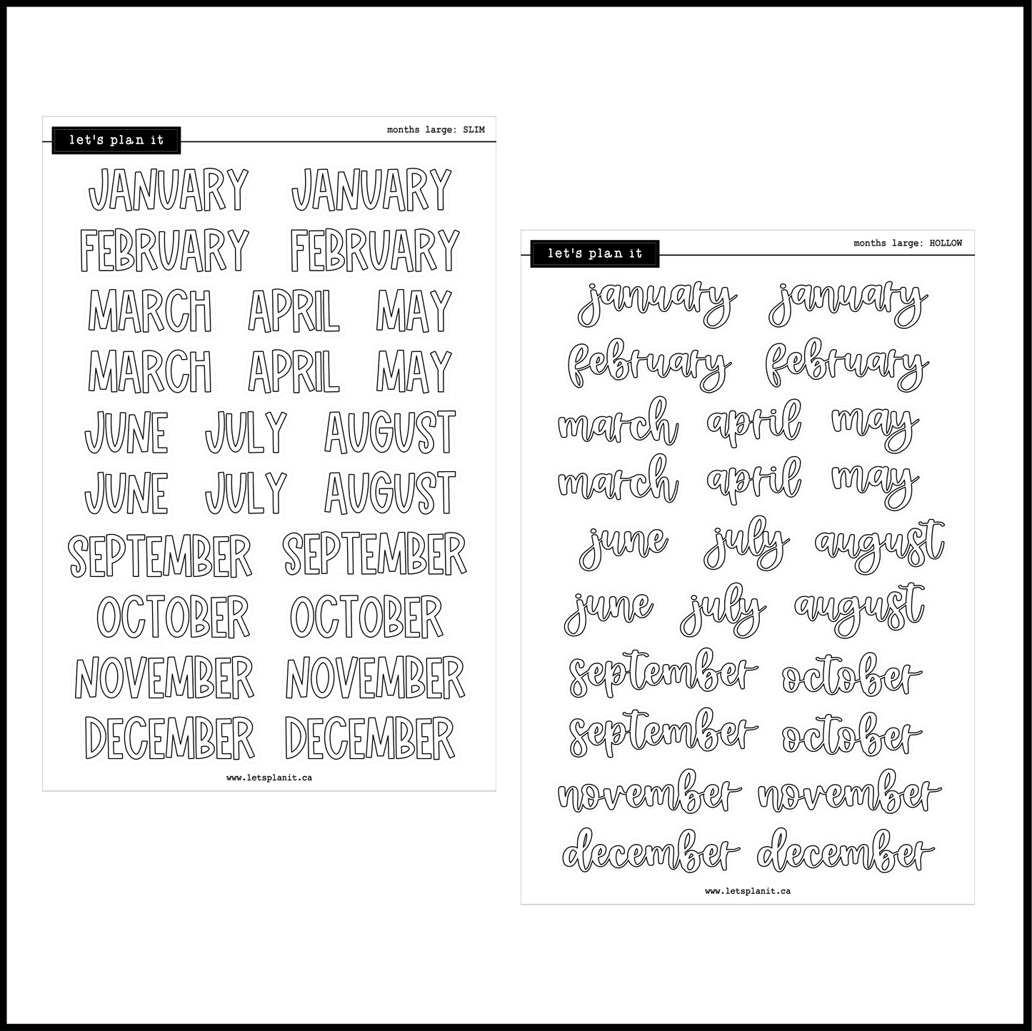 Months Scripts | 12 font choices | 2 paper options