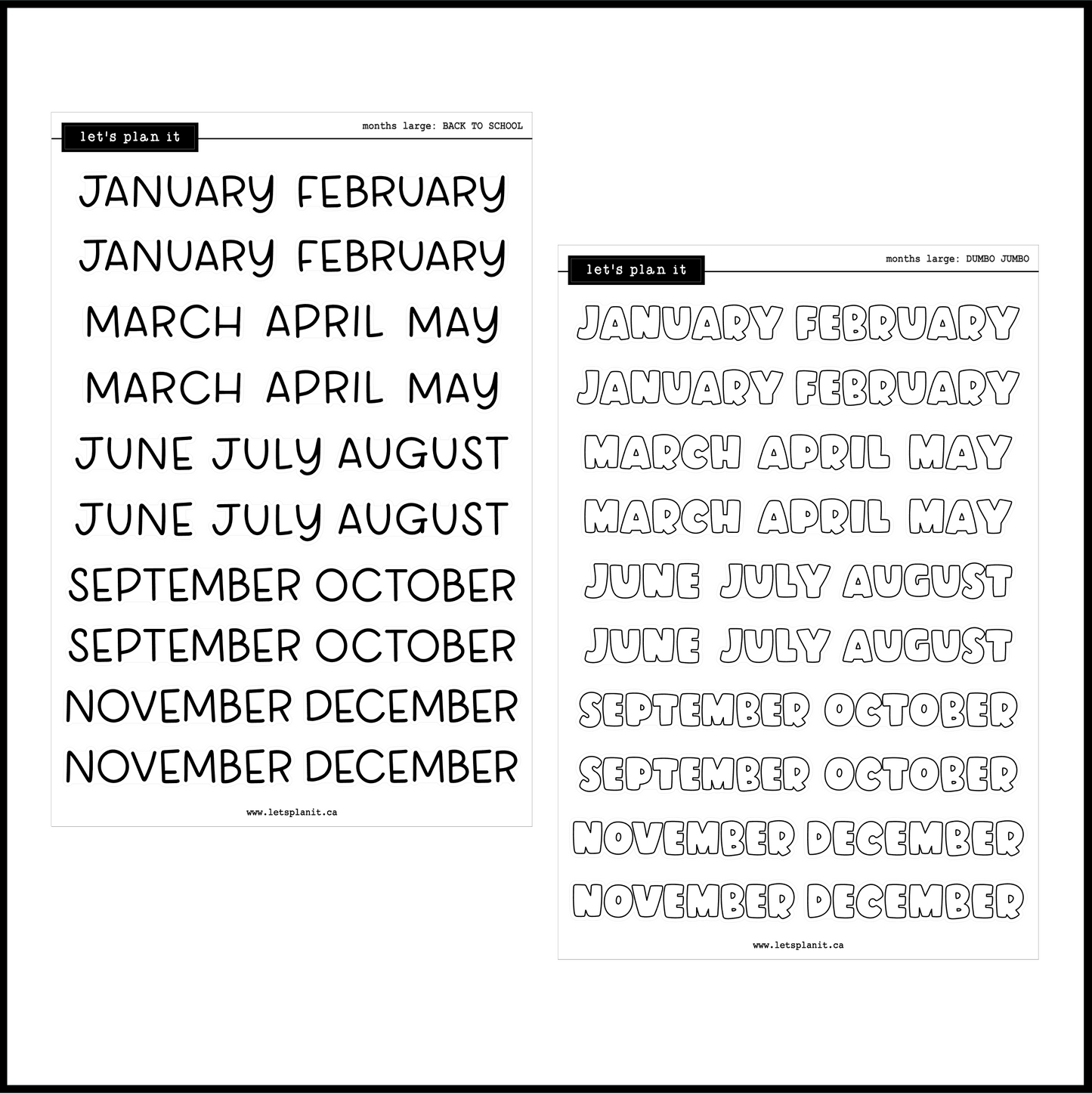 Months Scripts | 12 font choices | 2 paper options