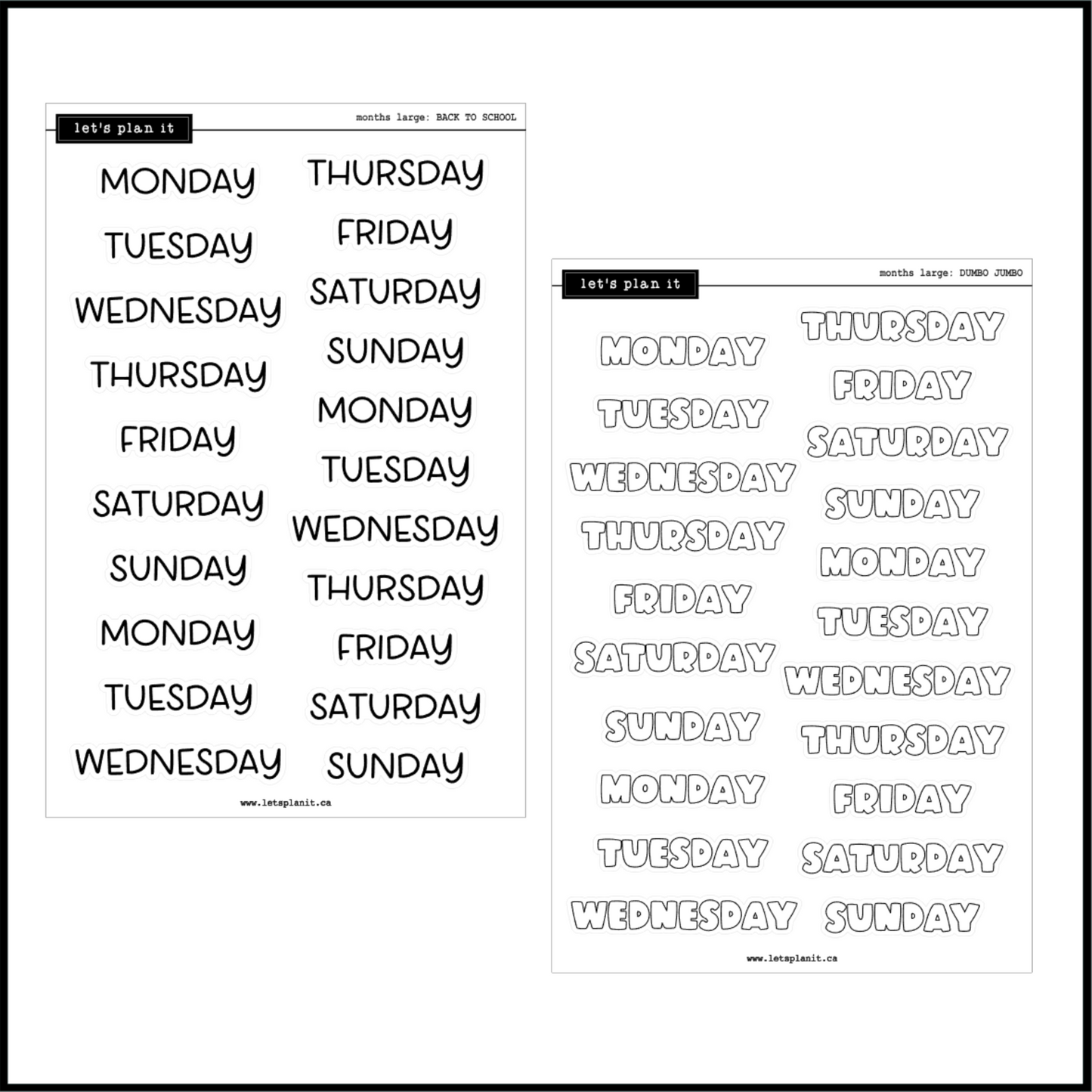 Weekday Scripts | 12 font choices | 2 paper types