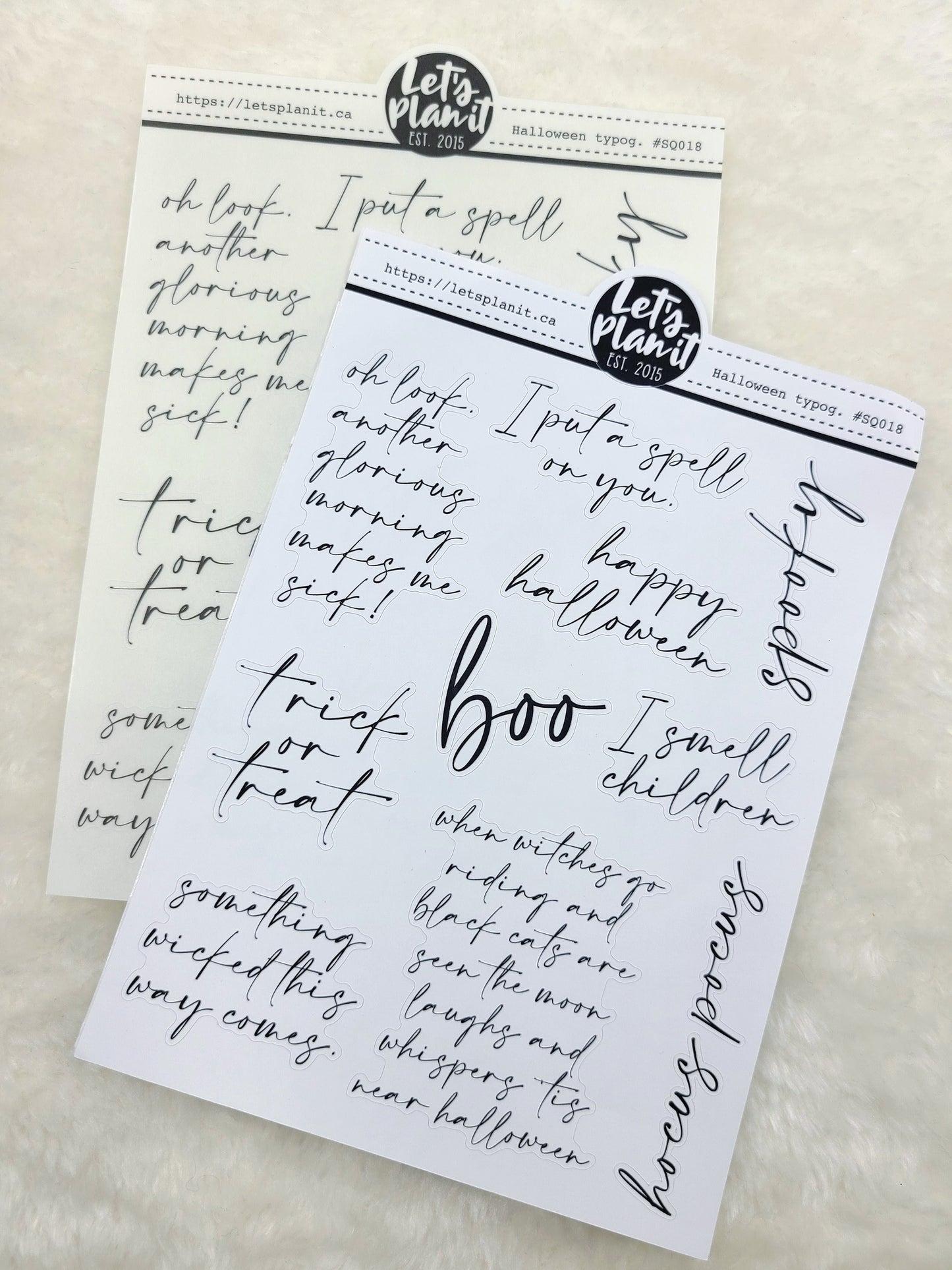 Halloween typography | 2 paper types | monochrome script stickers
