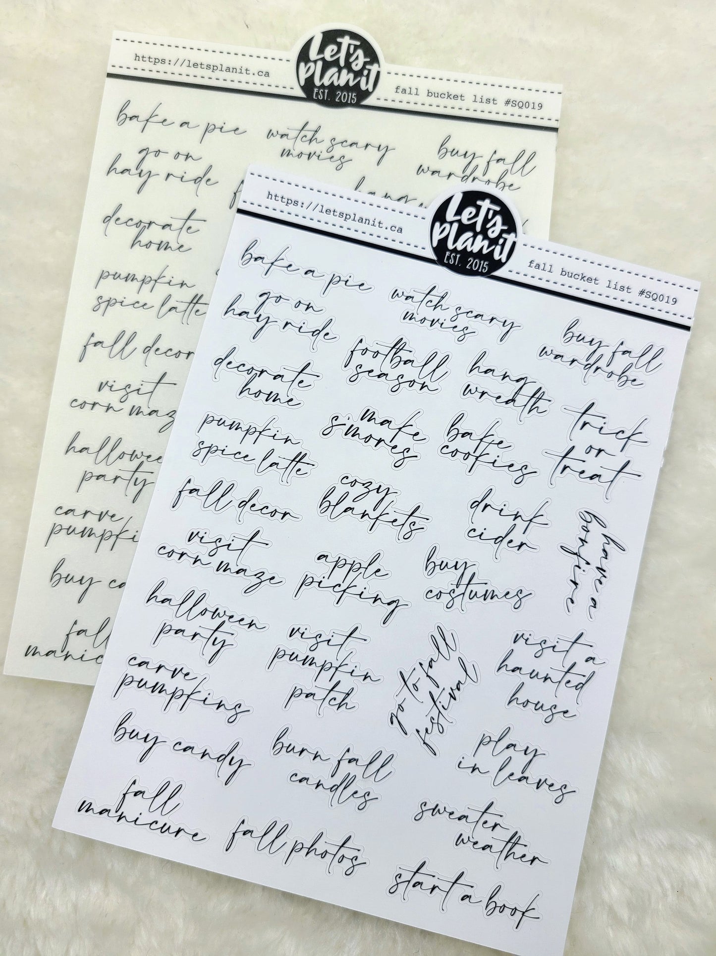 Fall bucket list | 2 paper types | monochrome script stickers