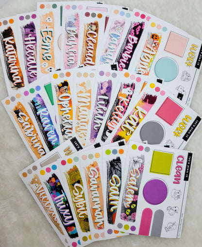 Name banner sticker sheets