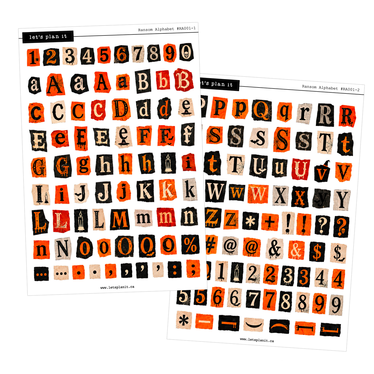 Ransom Alphabet Letters & Words | Orange Black | 2 paper types