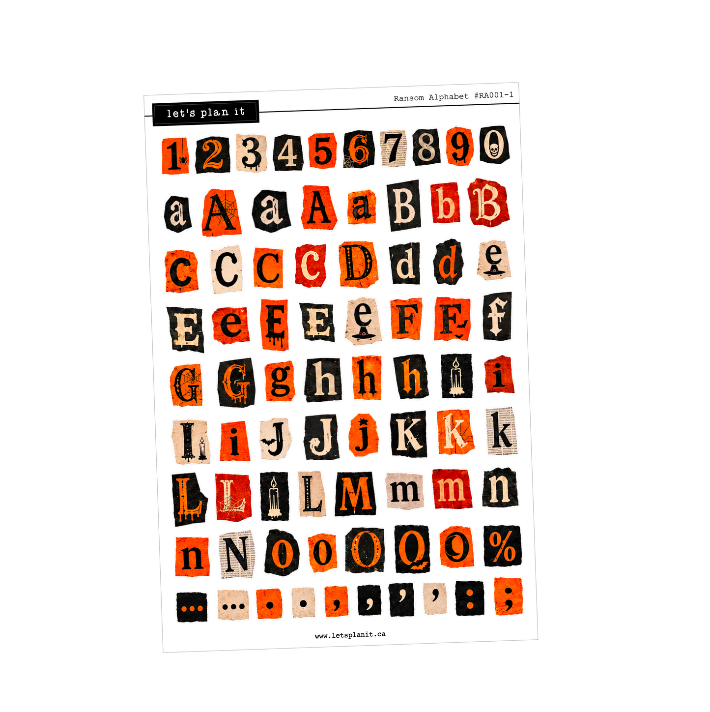 Ransom Alphabet Letters & Words | Orange Black | 2 paper types