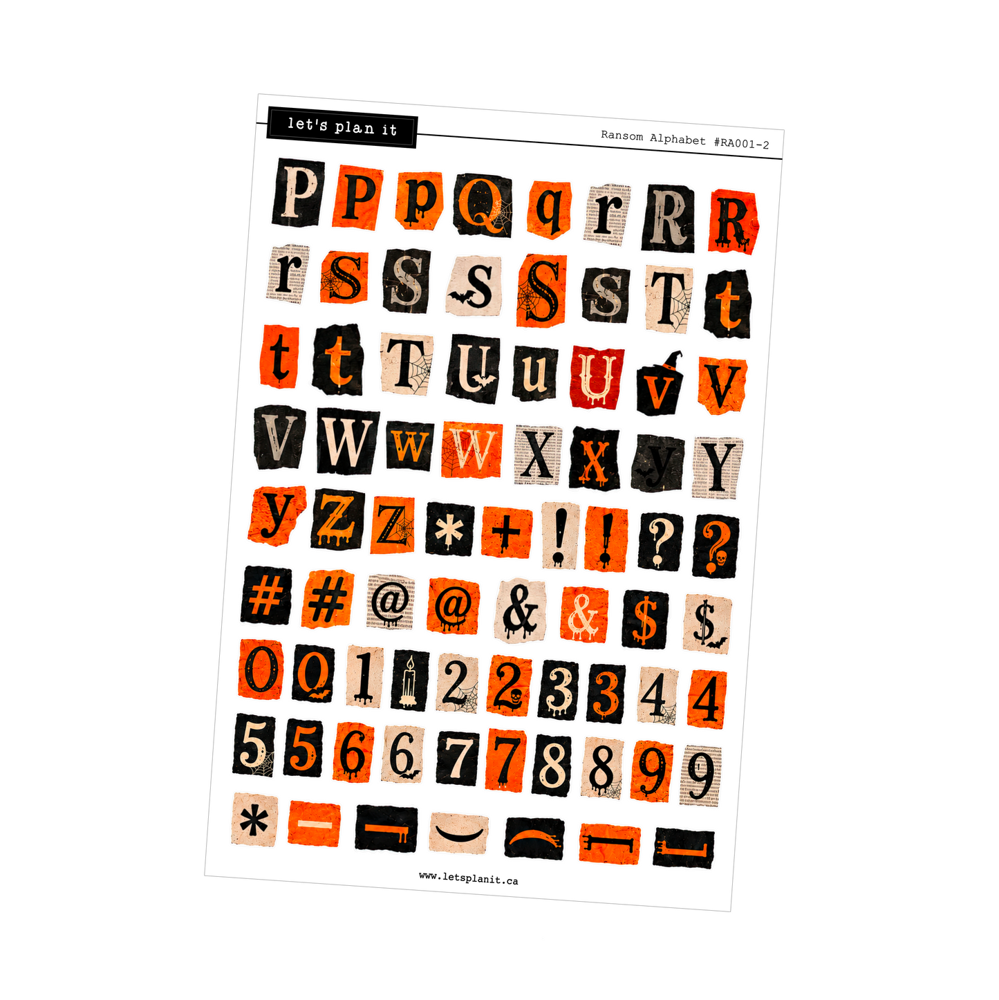 Ransom Alphabet Letters & Words | Orange Black | 2 paper types