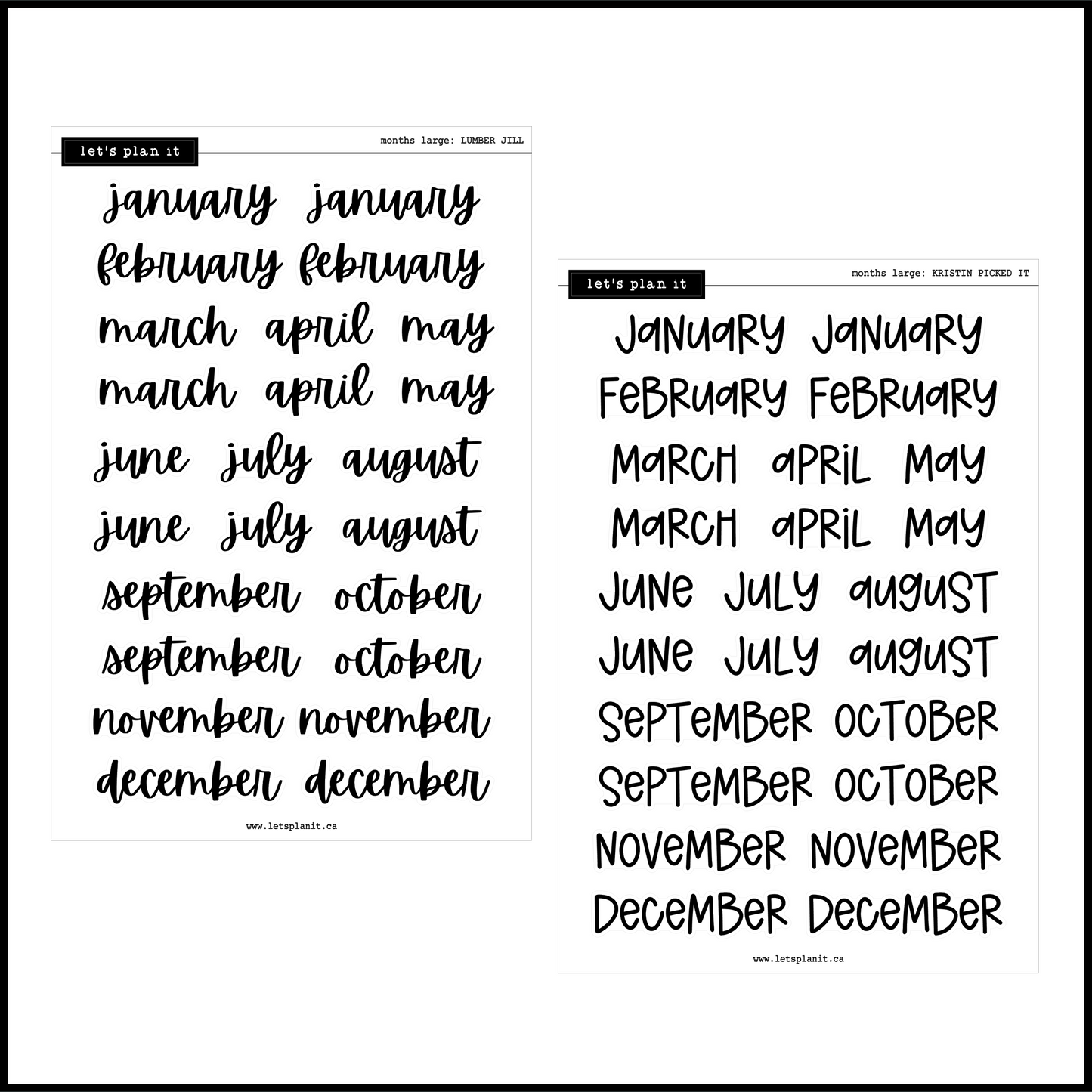 -- Months Scripts | 12 font choices