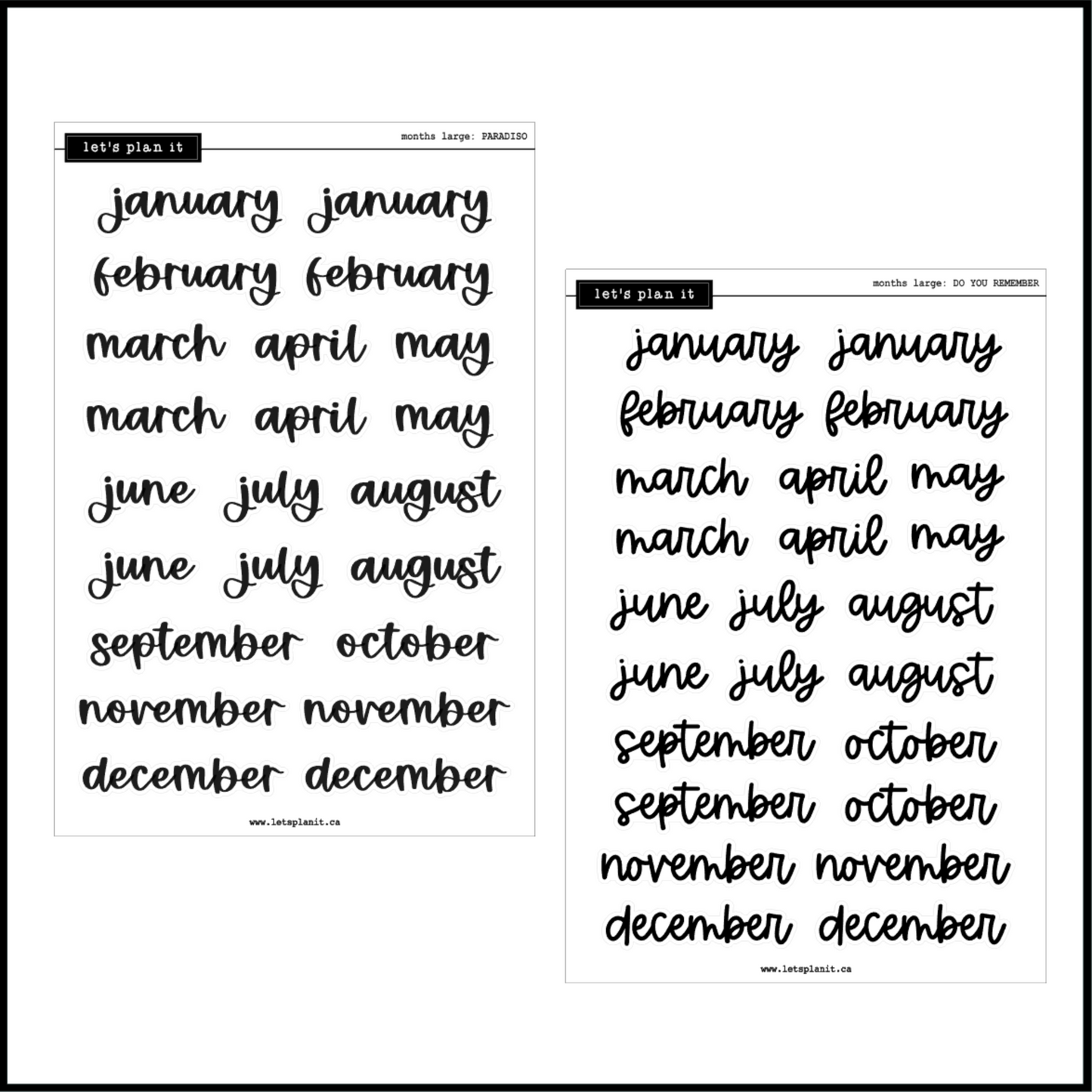 -- Months Scripts | 12 font choices