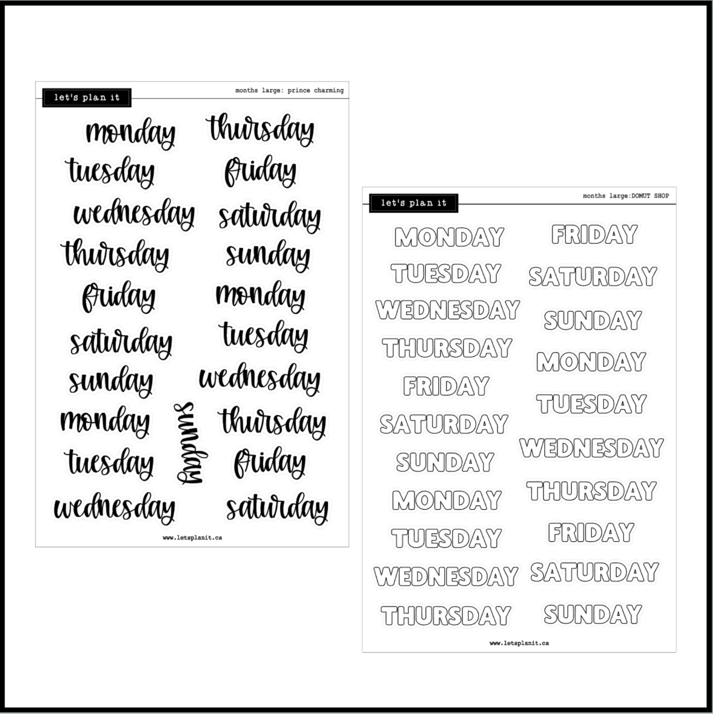 Weekday Scripts | 12 font choices | 2 paper types