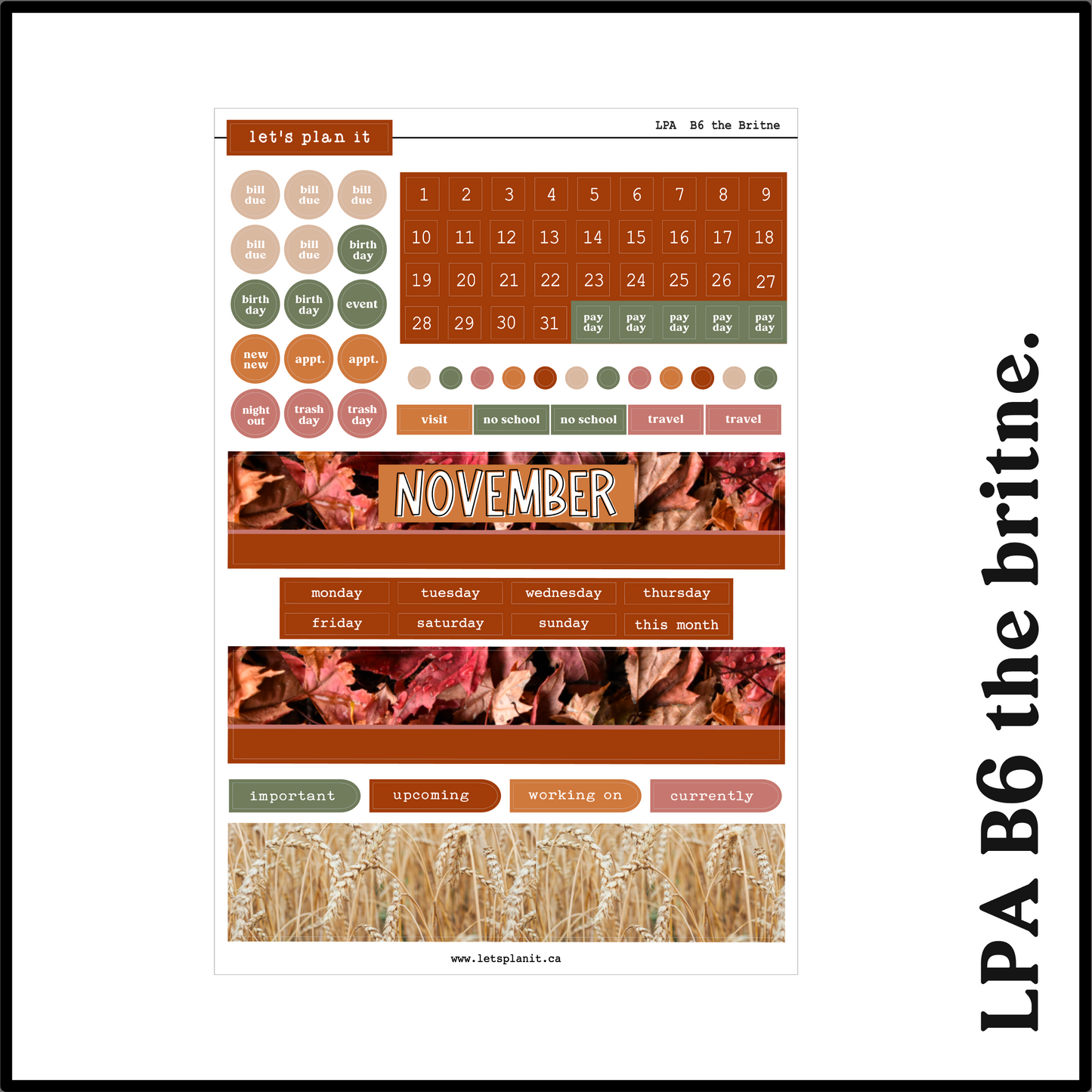 Monthly Kit: November | 8 layout options | November or Blank