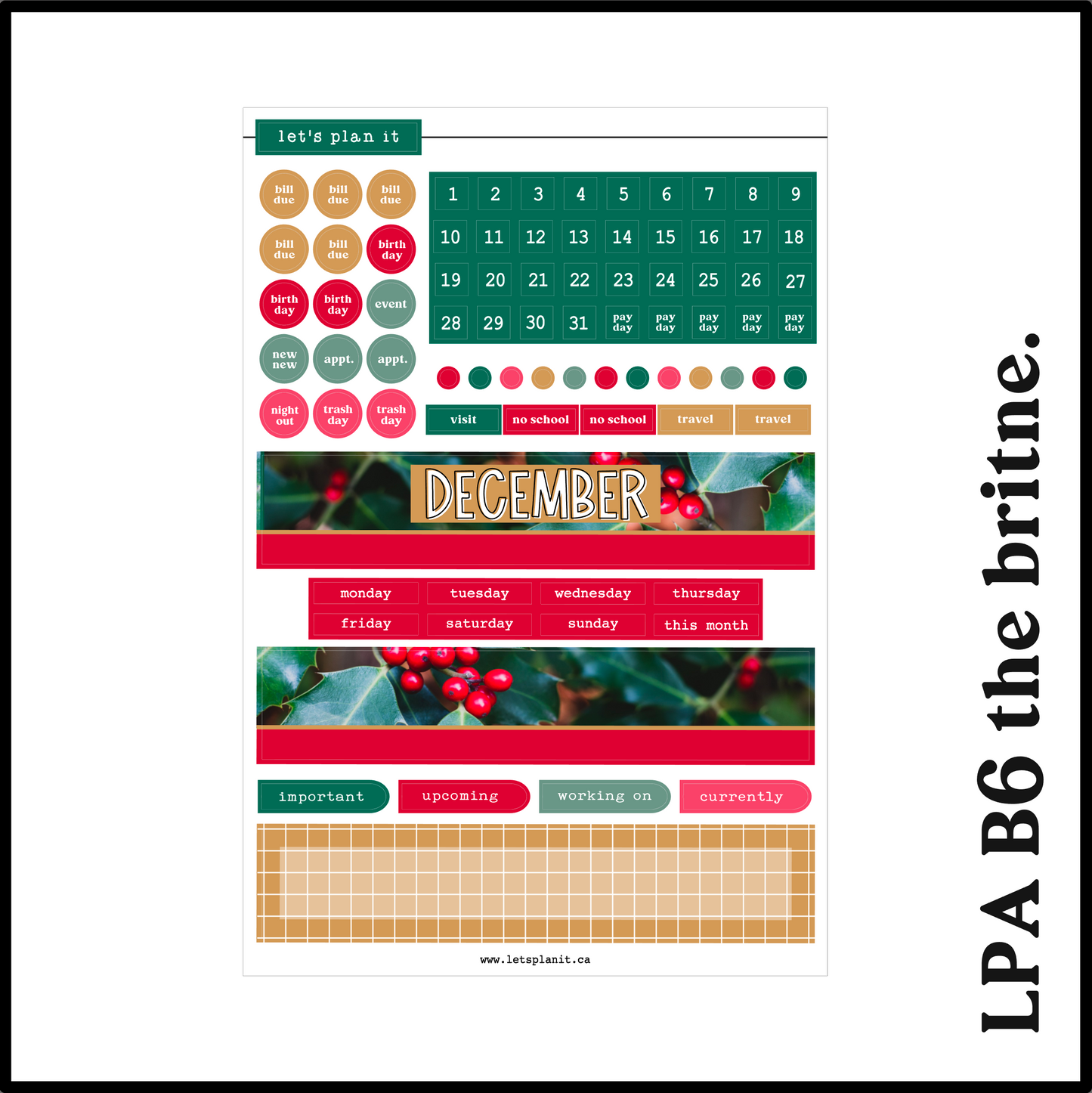 Monthly Kit: December (xmas) | 8 layout options | December or Blank