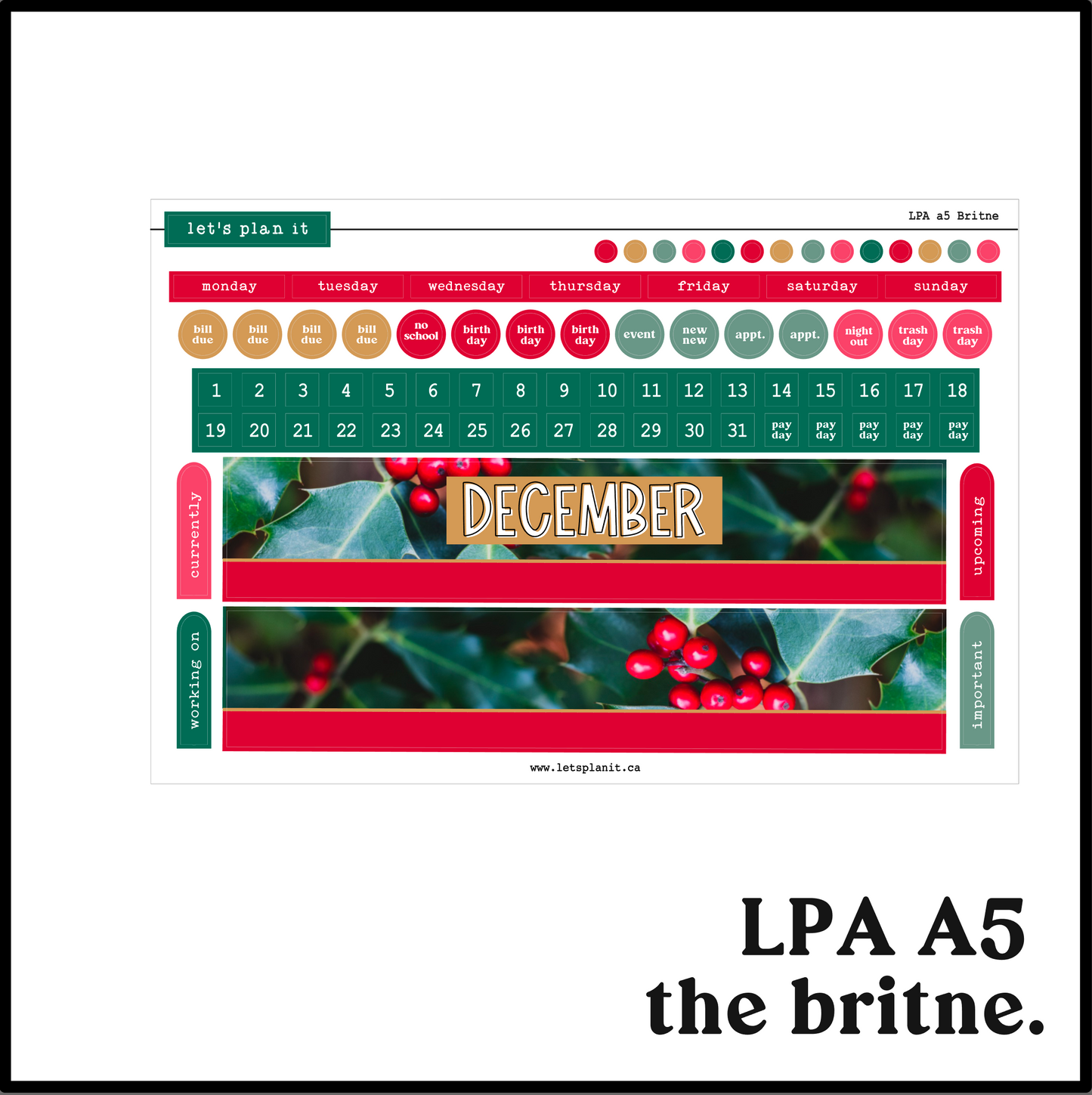 Monthly Kit: December (xmas) | 8 layout options | December or Blank