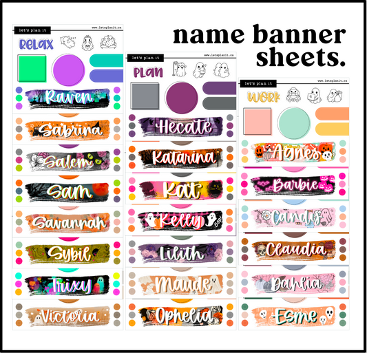 Name banner sticker sheets