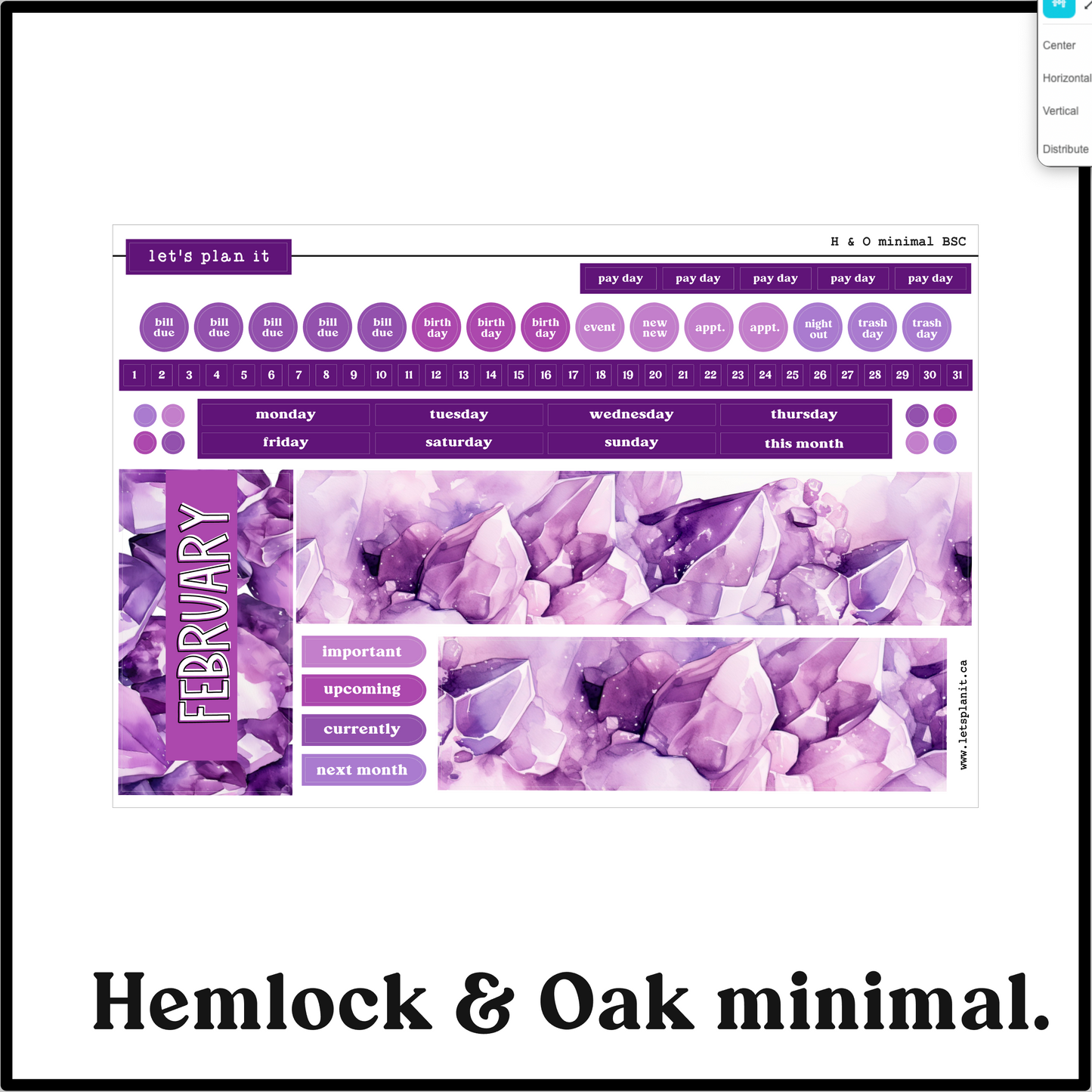 Monthly Kit: February birthstone | 8 layout options | February or Blank