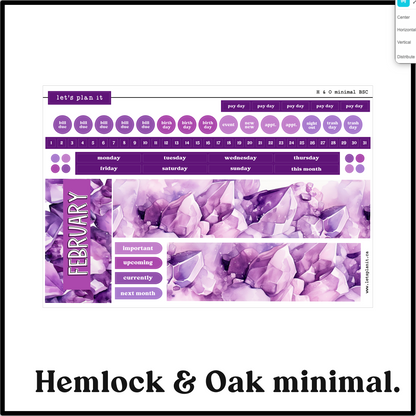 Monthly Kit: February birthstone | 8 layout options | February or Blank