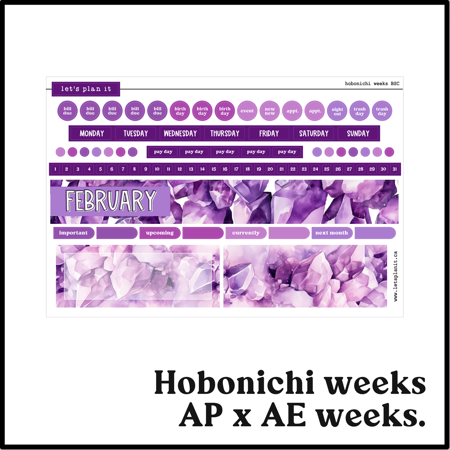 Monthly Kit: February birthstone | 8 layout options | February or Blank