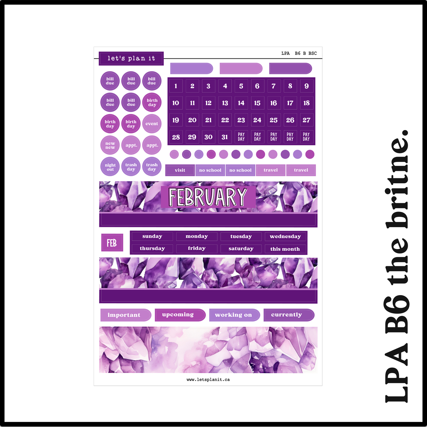 Monthly Kit: February birthstone | 8 layout options | February or Blank