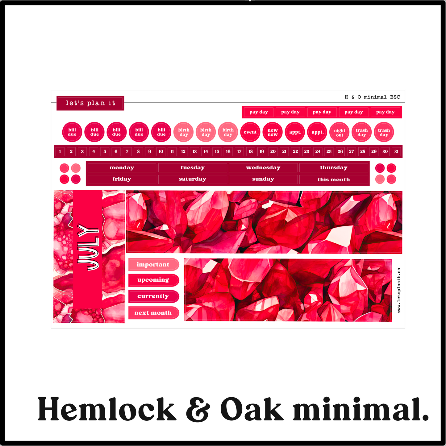 Monthly Kit: July birthstone | 8 layout options | July or Blank