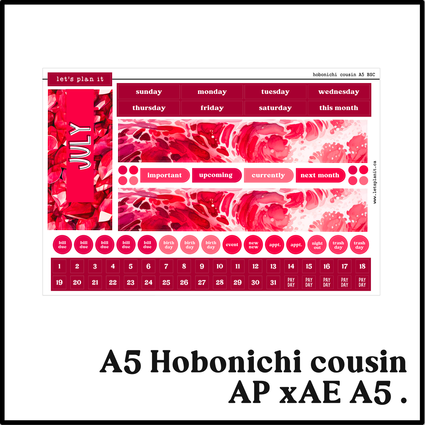 Monthly Kit: July birthstone | 8 layout options | July or Blank