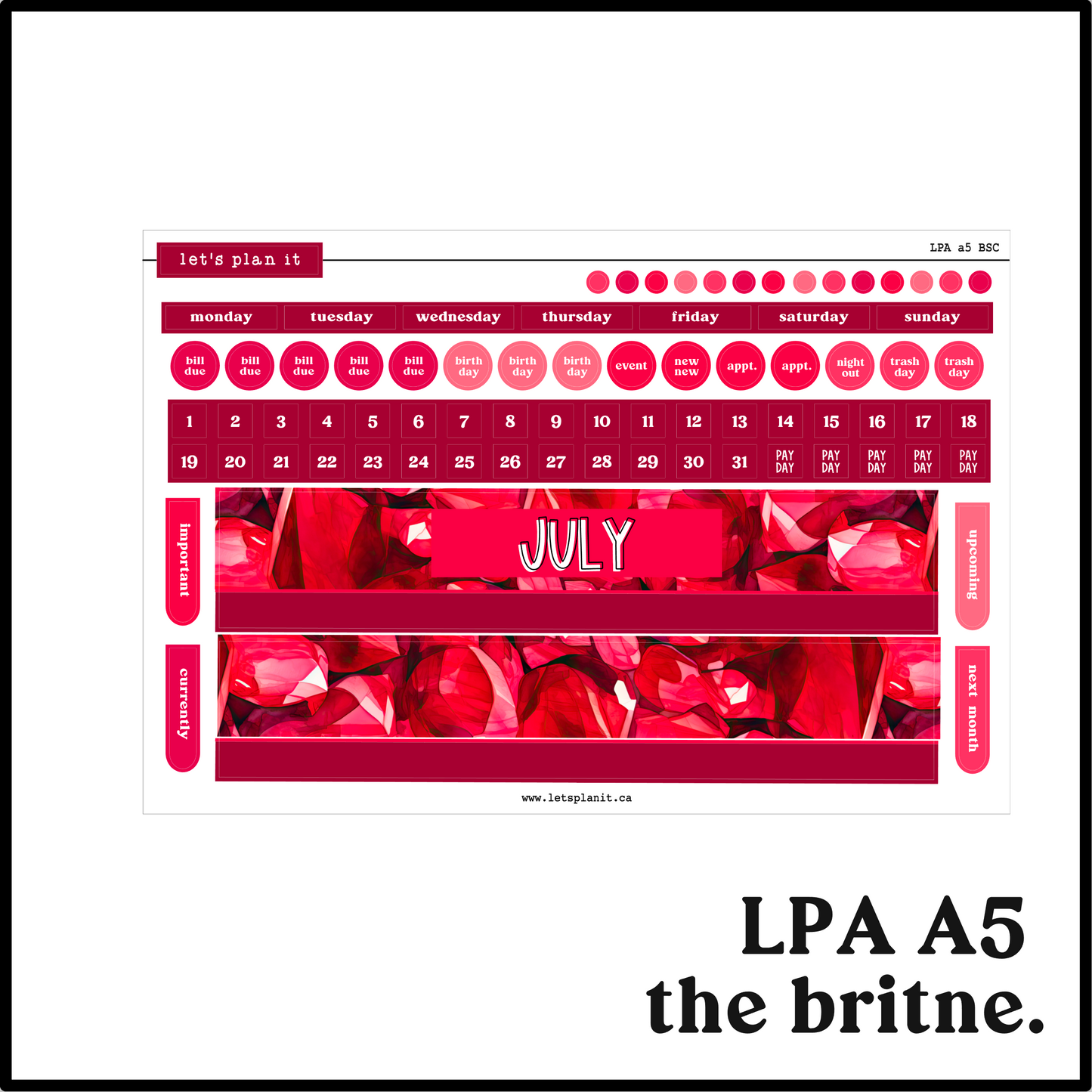 Monthly Kit: July birthstone | 8 layout options | July or Blank