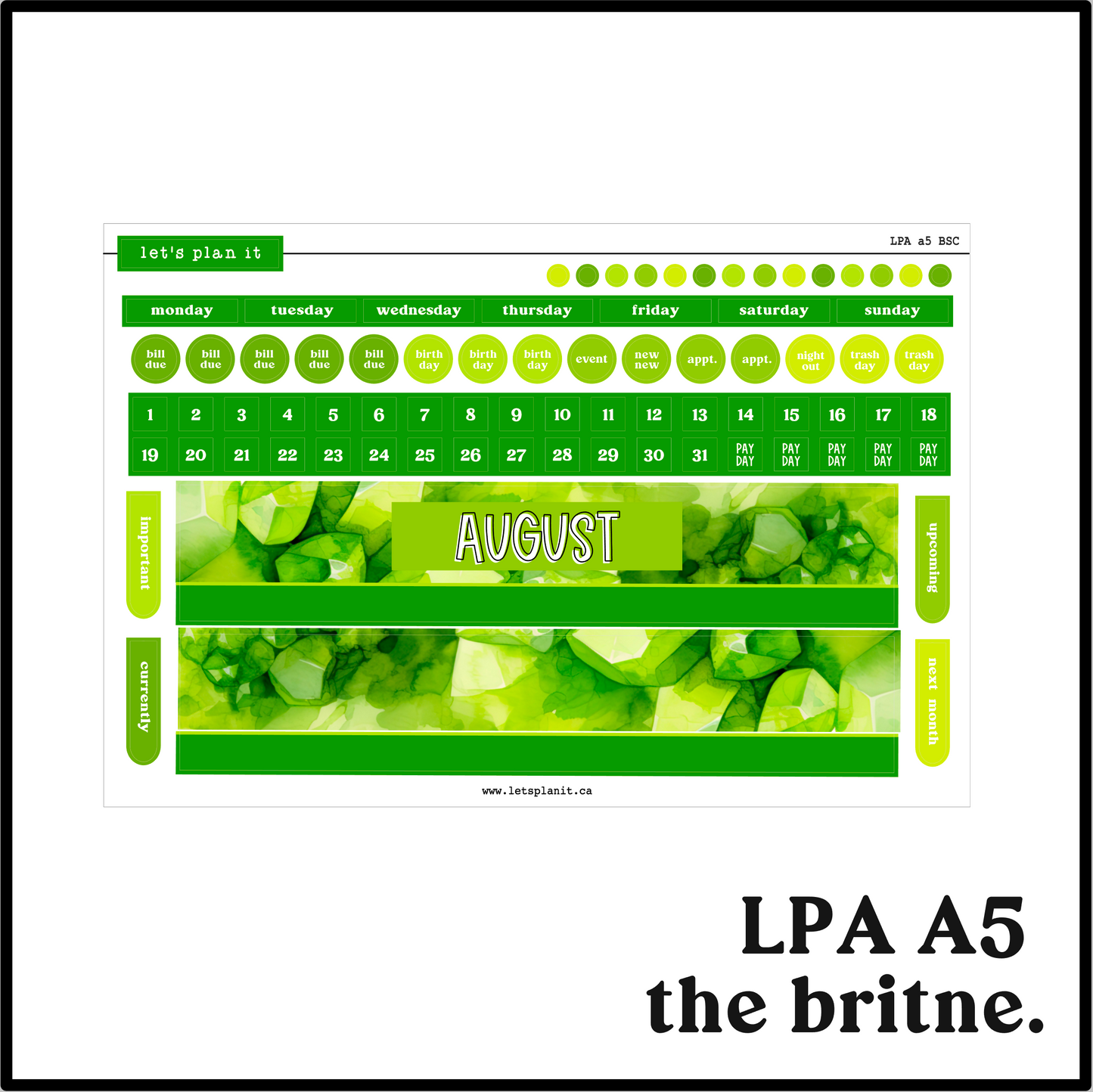 Monthly Kit: August birthstone | 8 layout options | August or Blank