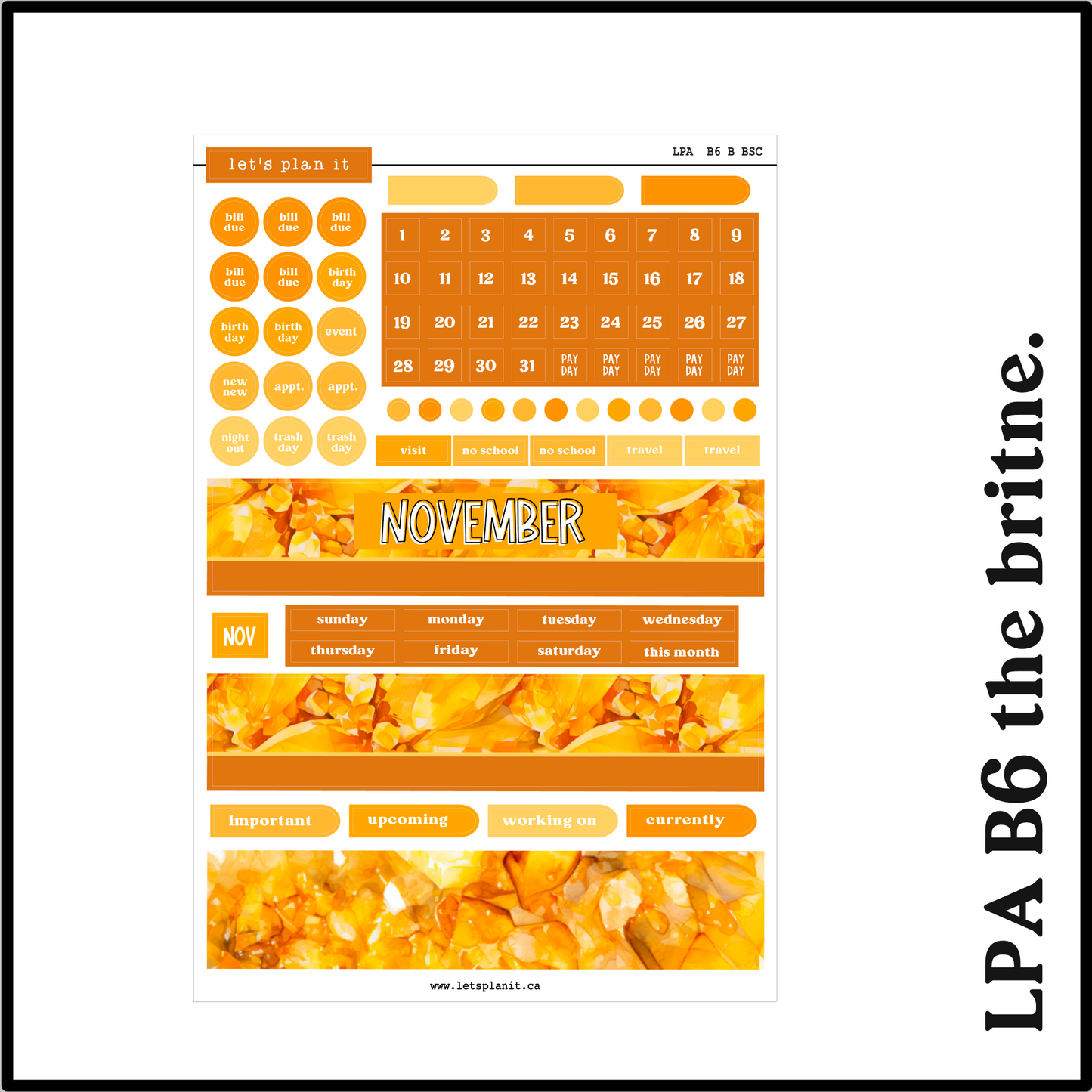 Monthly Kit: November birthstone | 8 layout options | November or Blank