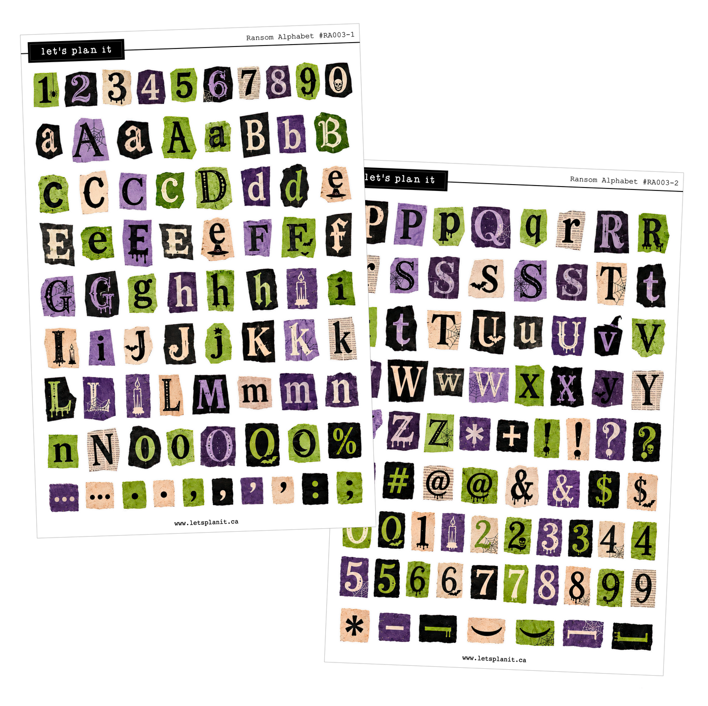 Ransom Alphabet Letters & Words | Green Purple | 2 paper types