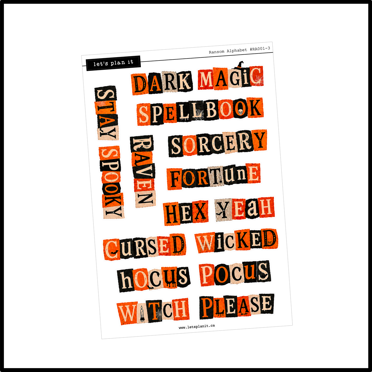 Ransom Alphabet Letters & Words | Orange Black | 2 paper types