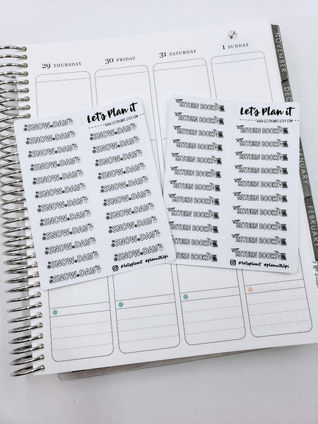School Related- Single sheets | script & doodle Monochrome | Planner stickers