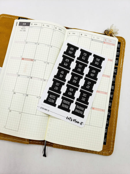 Monthly planner Tabs - Functional Basics | Planner stickers