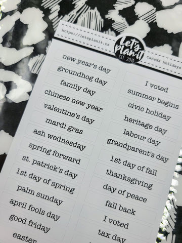 Canadian Holidays | BAR TEXT STRIPS |  Planner stickers