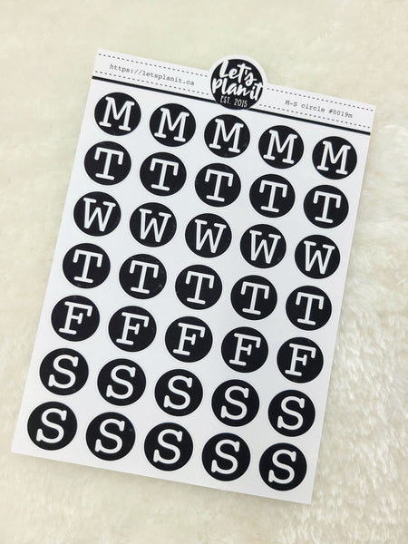 Day of the Week circle stickers | monochrome variety | Planner sticker