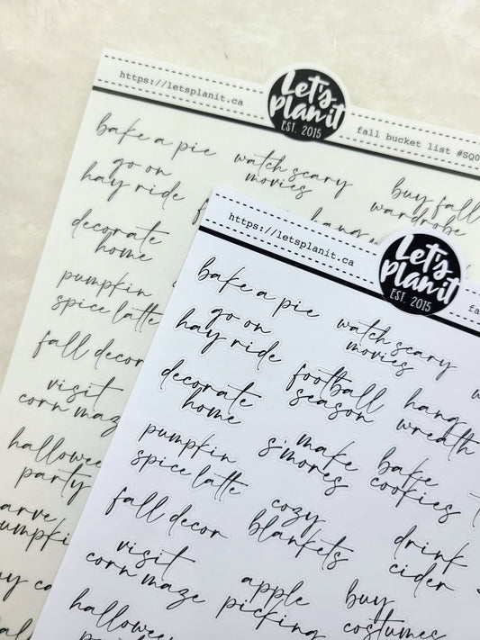 Fall bucket list | 2 paper types | monochrome script stickers