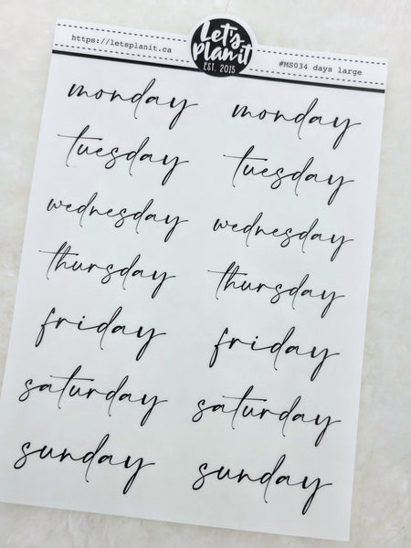 Weekdays (large) | Manuscript Cursive Script