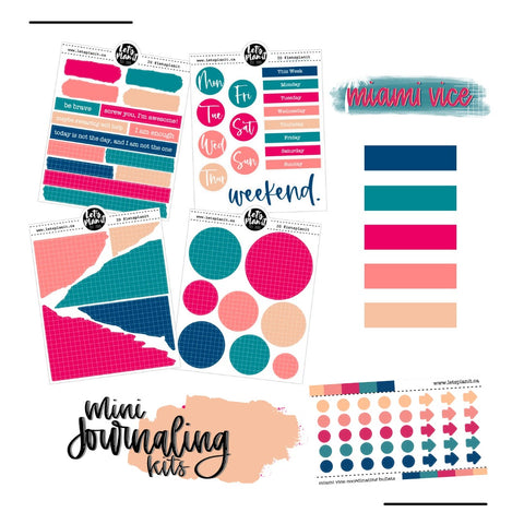 Mini Journaling Kit | MIAMI VICE | 2 paper types | Planner Stickers