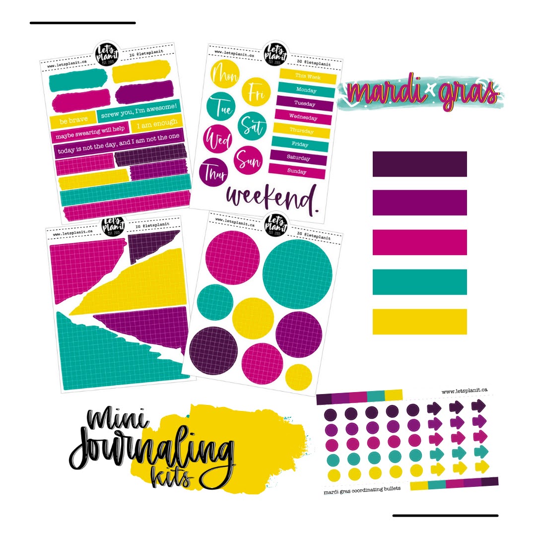 Mini Journaling Kit | MARDI GRAS | 2 paper types | Planner Stickers